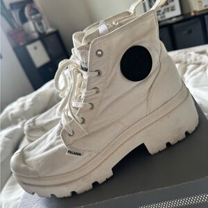 Palladium White Lace Up Boots with Rugged Tread